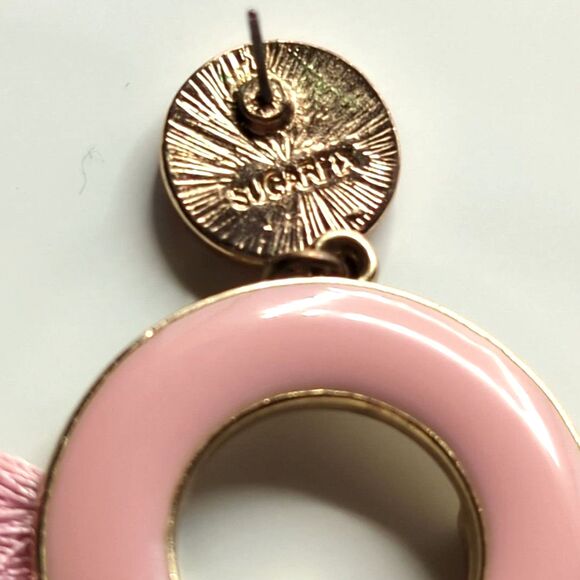Sugarfix Pink Fringe Donut Earrings - Peachy Tassel Statement Earrings - Picture 3 of 3